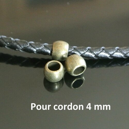 10  perles intercalaires tubes bombées lisses, perles passantes en métal bronze, 7 x 5 mm, trou : 4,1 mm pour cordon 
