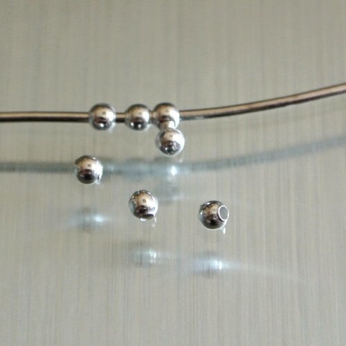 200 perles intercalaires 2 mm argent clair rondes et lisse, métal argent clair