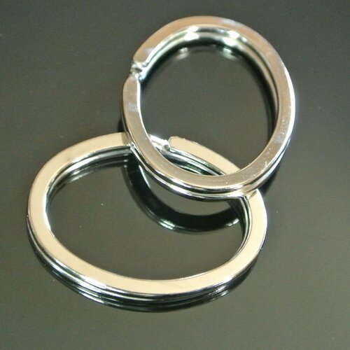 Paire d'anneaux ovales pour porte-clés, 36 x 27 x 3 mm, en métal argenté
