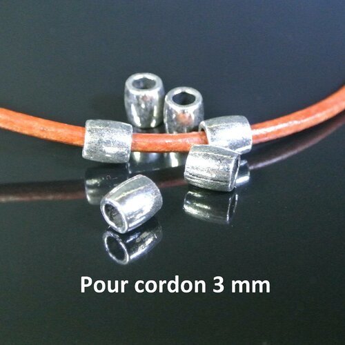 5 perles métal argenté 6 x 7 mm, forme olive, trou 4 mm pour cordon 3-3,3 mm