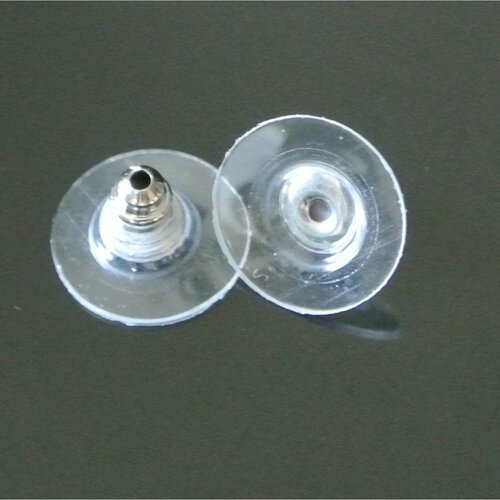 Vingt poussoirs ou stoppeurs, 11 x 6 mm, pour tiges de boucles d'oreilles en plastique et métal argenté