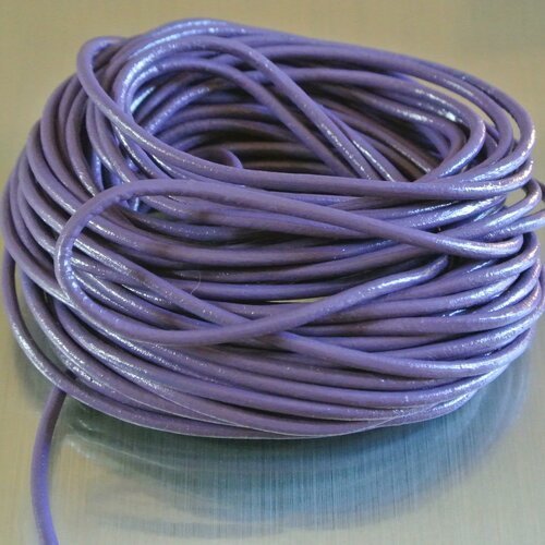 Un mètre de cordon cuir 3 mm de section ronde violet purple 