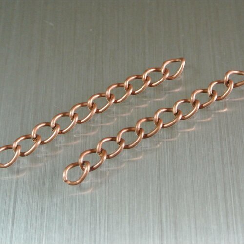 10 chaînettes d'extension en métal cuivré, 5 cm, maillon ouvert : 7 x 5 mm
