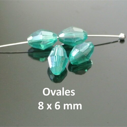 10 petites perles ovales, 8 x 6 mm, olives, grain de riz, en verre à facettes vert malachite irisé