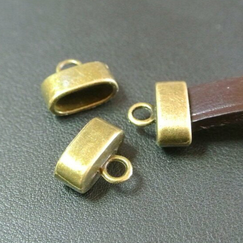 2 embouts bronze pour cordon plat 10 x 3 mm environ, 15 x 11 x 7 mm, trou 12 x 5 mm