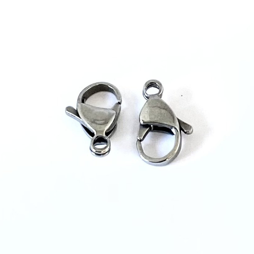Quatre fermoirs mousquetons 15 x 9 mm, acier inoxydable ton argent platine, trou : 2 mm