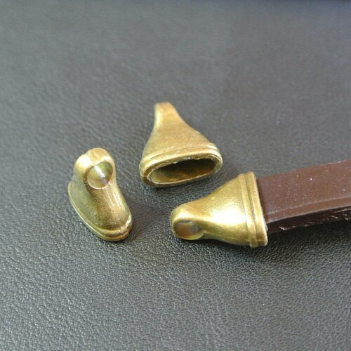 10 embouts bronze 15 x 14 x 8 mm pour cordon plat 10 x 3 mm environ, trou cordon : 10,1 x 4 mm
