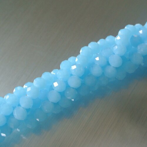 Lot de 40 perles en verre bleu ciel forme rondelle à facettes 6 x 4 mm