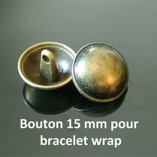 1 fermoir bouton en métal bronze tête champignon 15 mm, trou d'accroche 2 mm