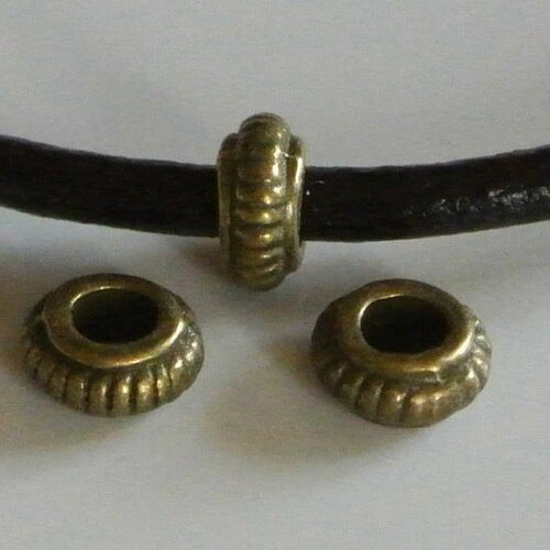 20 perles passants rondelles striées en métal bronze, 7 x 6 mm, trou 3,5 mm