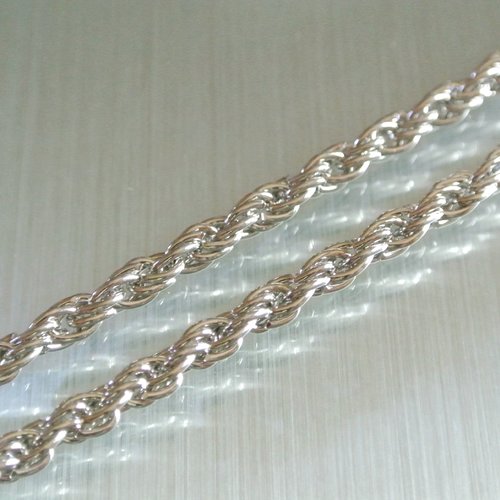 50 cm de chaîne métal argent platine, double hélicoïdale, maillon 6,5 x 4,5 mm