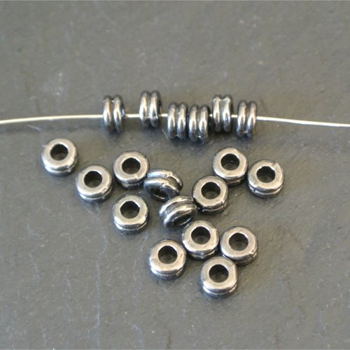 30 perles métal couleur gunmetal double rondelle, 6 x 3 mm, trou 2,6 mm