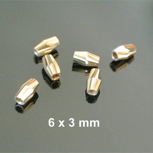 15 perles en cuivre doré 6 x  3 mm toupie longue à facettes, trou 1,6 mm