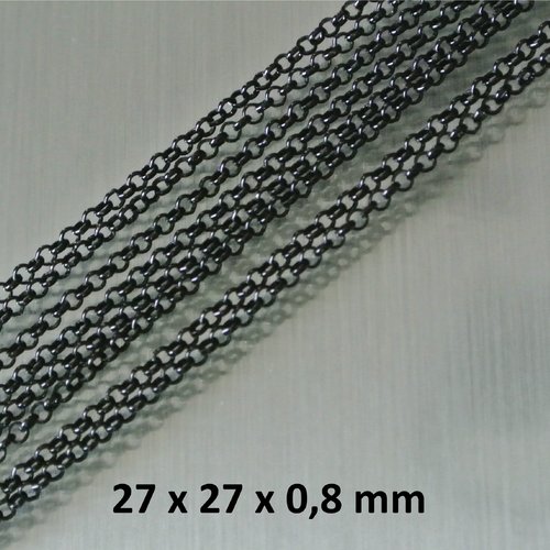 50 cm de chaîne à maille rolo 2,7 x 2,7 x 0,8 mm en fer laque noir