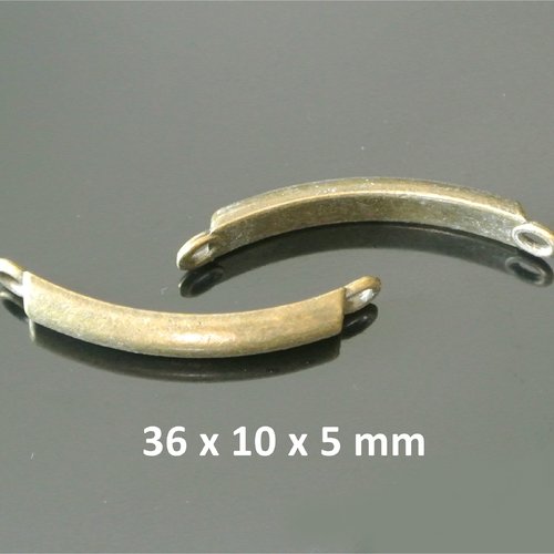Paire de connecteurs courbes et lisses, 36 x 10 x 5 mm, métal bronze, 2 trous