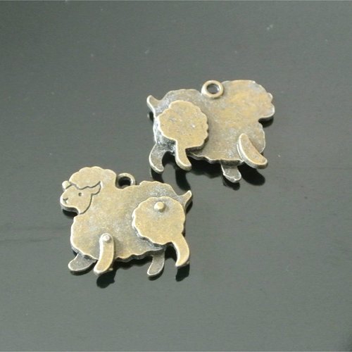 2 breloques mouton effet jouet articulé en métal bronze, 15 x 17 mm, anneau d'accroche 1,5 mm