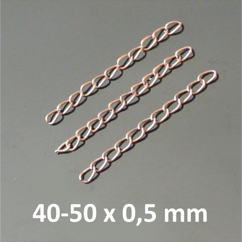 20 chaînettes d'extension y métal cuivré entre 40 et 50 x 0,5 mm