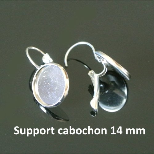 Paire de boucles d'oreilles dormeuses supports cabochons ronds 14 mm en métal argent clair