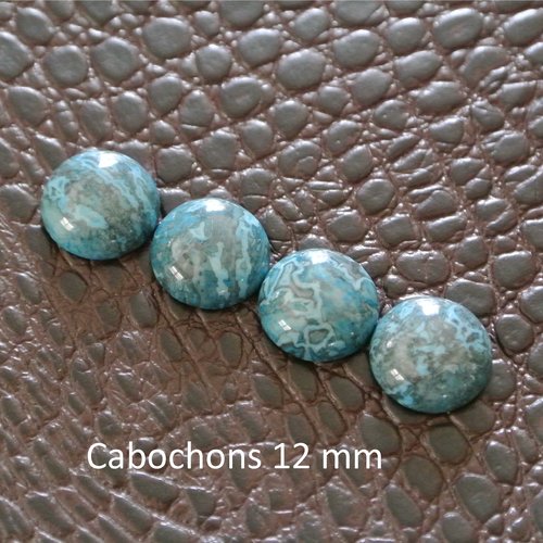 2 cabochons ronds 12 mm onyx bleu naturelle, pierre bombée haute qualité, base plate