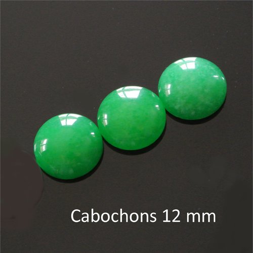 2 cabochons ronds 12 mm pierre naturelle verte, pierre bombée haute qualité, base plate