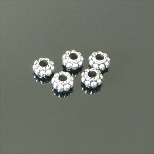10 petites perles en métal argenté forme citrouille plate, 6 x 3 mm, trou : 2,5 mm