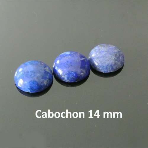 2 cabochons ronds 14 mm, pierre fine bombée bleu lapis lazuli, base plate
