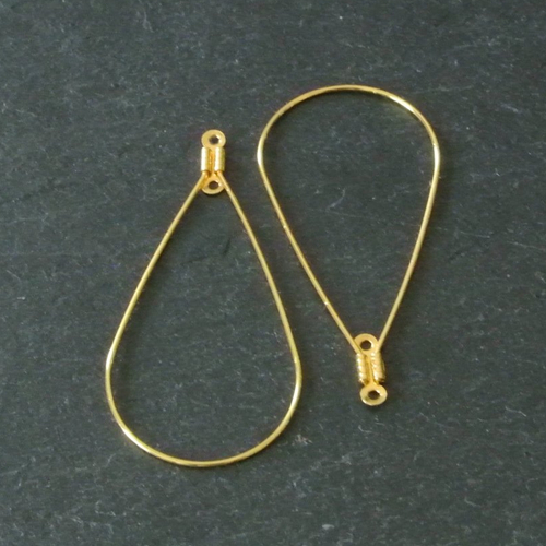 Paire de breloques boucles d’oreilles acier inox doré, forme goutte, 50 x 24 mm, 2 anneaux d’accroche