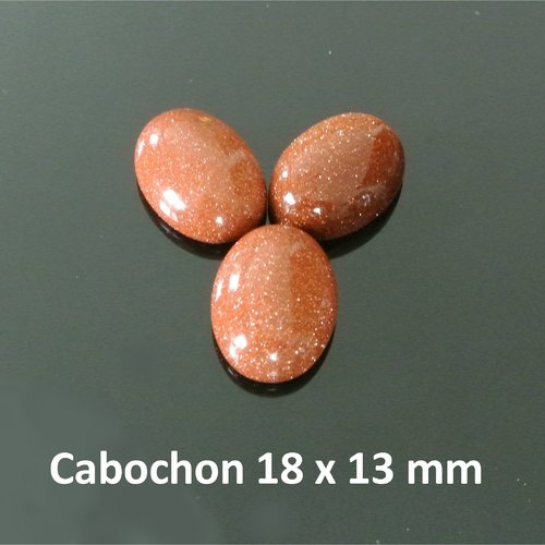 2 cabochons ovales 18 x 13 x 5 mm, pierre fine bombée goldsand stone orange pailletée, base plate