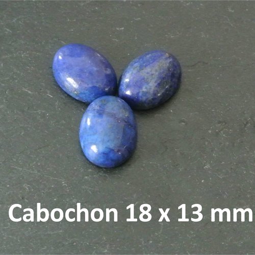 2 cabochons ovales 18 x 13 x 5 mm, pierre fine bombée bleu lapis lazuli, base plate