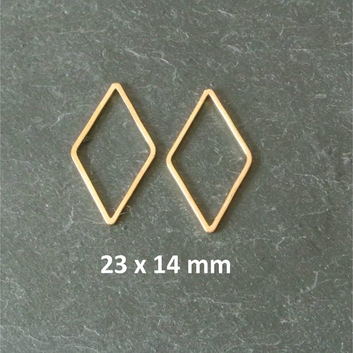 4 breloques anneaux forme losange 23 x 14 mm, métal doré très fin