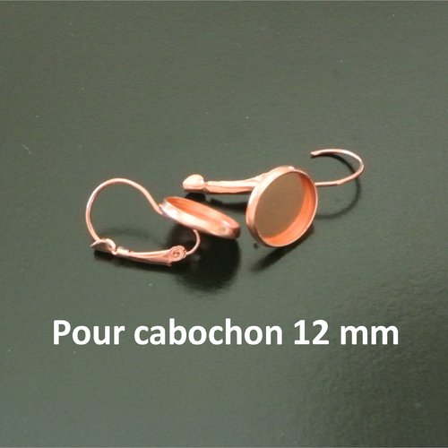Paire de boucles d'oreilles dormeuses supports cabochons ronds 12 mm en métal couleur or rose presque cuivré