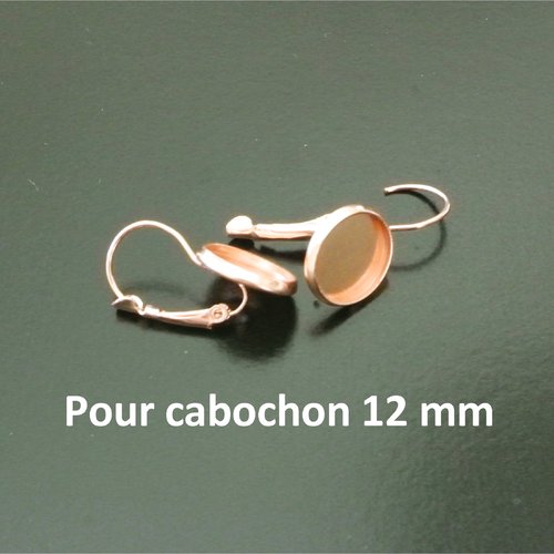 Paire de boucles d'oreilles dormeuses supports cabochons ronds 12 mm en métal couleur or rose