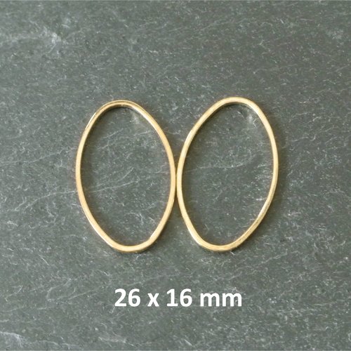 4 breloques anneaux forme ovale 26 x 16 mm, métal doré très fin