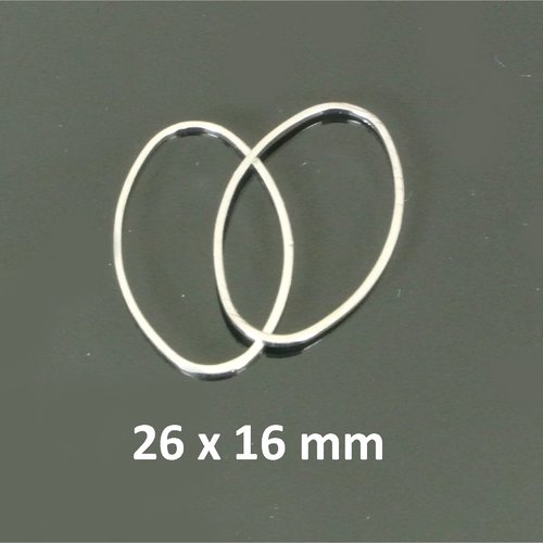 4 breloques anneaux forme ovale 26 x 16 mm, métal argenté très fin