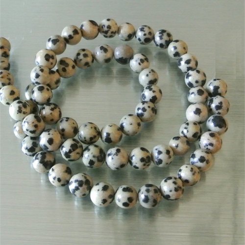 10 perles ronde entre 6 et 7 mm jaspe dalmatien couleur ton pierre et noir, trou 1 mm environ