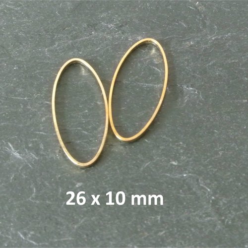 4 breloques anneaux forme ovale 26 x 10 mm, métal doré très fin