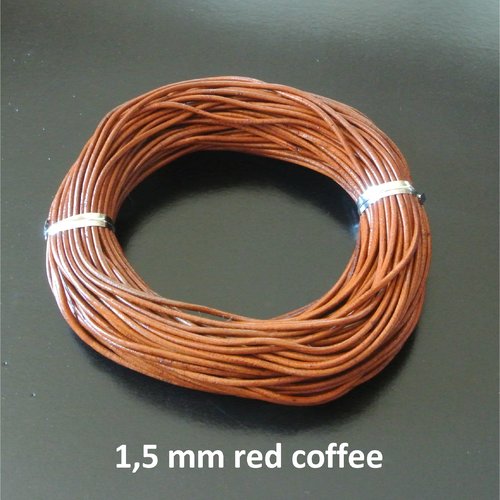 Un mètre de cordon de cuir rond 1,5 mm ton cuivré (red coffee)