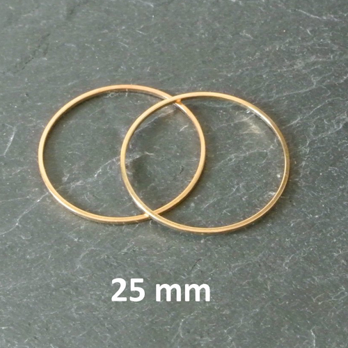 4 breloques anneaux forme ronde 25 mm, métal doré très fin