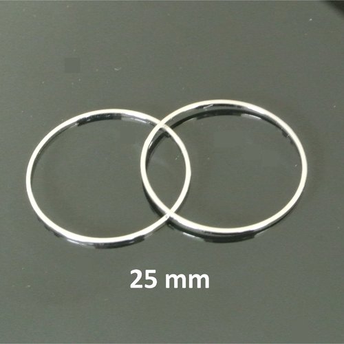 4 breloques anneaux forme ronde 25 mm, métal argenté très fin