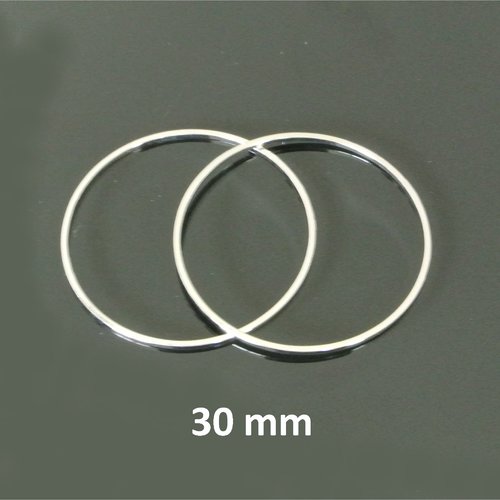 4 breloques anneaux forme ronde 30 mm, métal argenté très fin