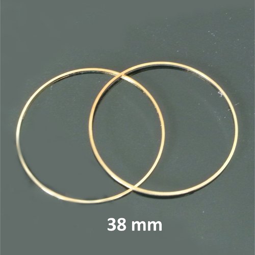4 breloques anneaux forme ronde 38 mm, métal doré très fin