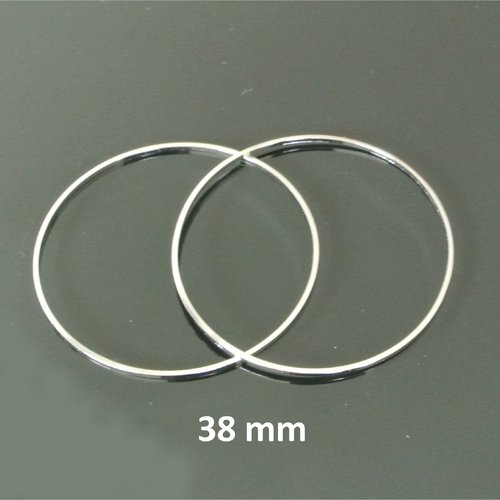 4 breloques anneaux forme ronde 38 mm, métal argenté très fin