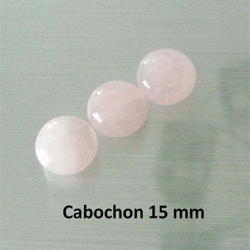 Un cabochon rond 15 mm, pierre fine bombée rose quartz, base plate