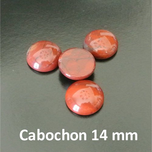 2 cabochons ronds 14 mm, pierre fine bombée jaspe rouge-orangé foncé, base plate