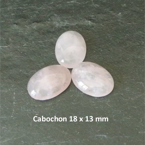 2 cabochons ovales 18 x 13 x 5 mm , pierre fine bombée rose quartz, base plate