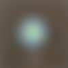 2 cabochons ronds 14 mm (d), dôme bombé en verre, motifs kaléidoscope, tons bleu, vert, blanc