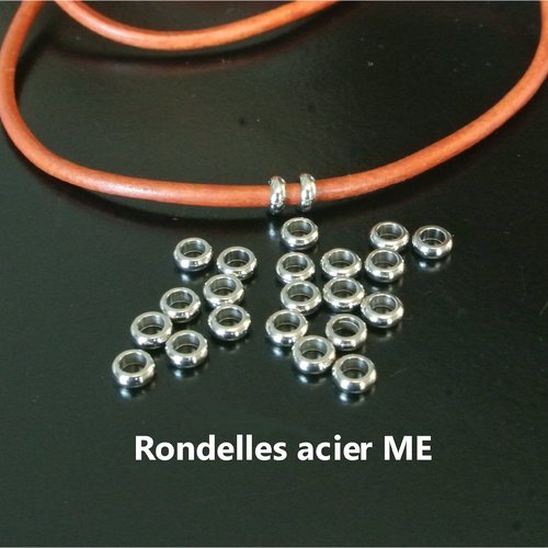 20 petites perles (me) rondelles acier inoxydable 304, 5 x 1,5 mm, trou 3,1 mm pour cordon jusqu'à 3 mm