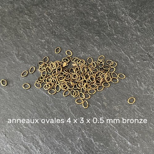 100 anneaux ouverts ovales 4 x 3 x 0,5 mm métal ton bronze