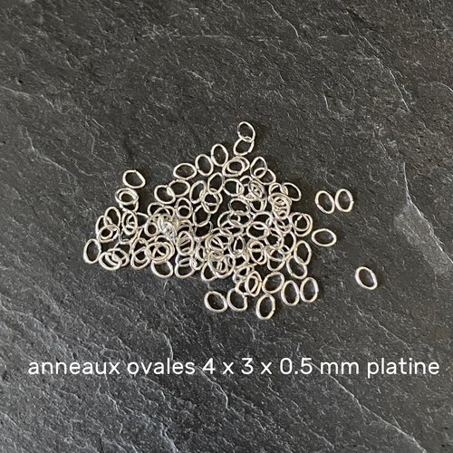 100 anneaux ouverts ovales 4 x 3 x 0,5 mm métal ton platine