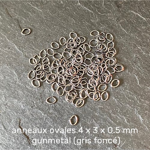 100 anneaux ouverts ovales 4 x 3 x 0,5 mm métal ton gunmetal